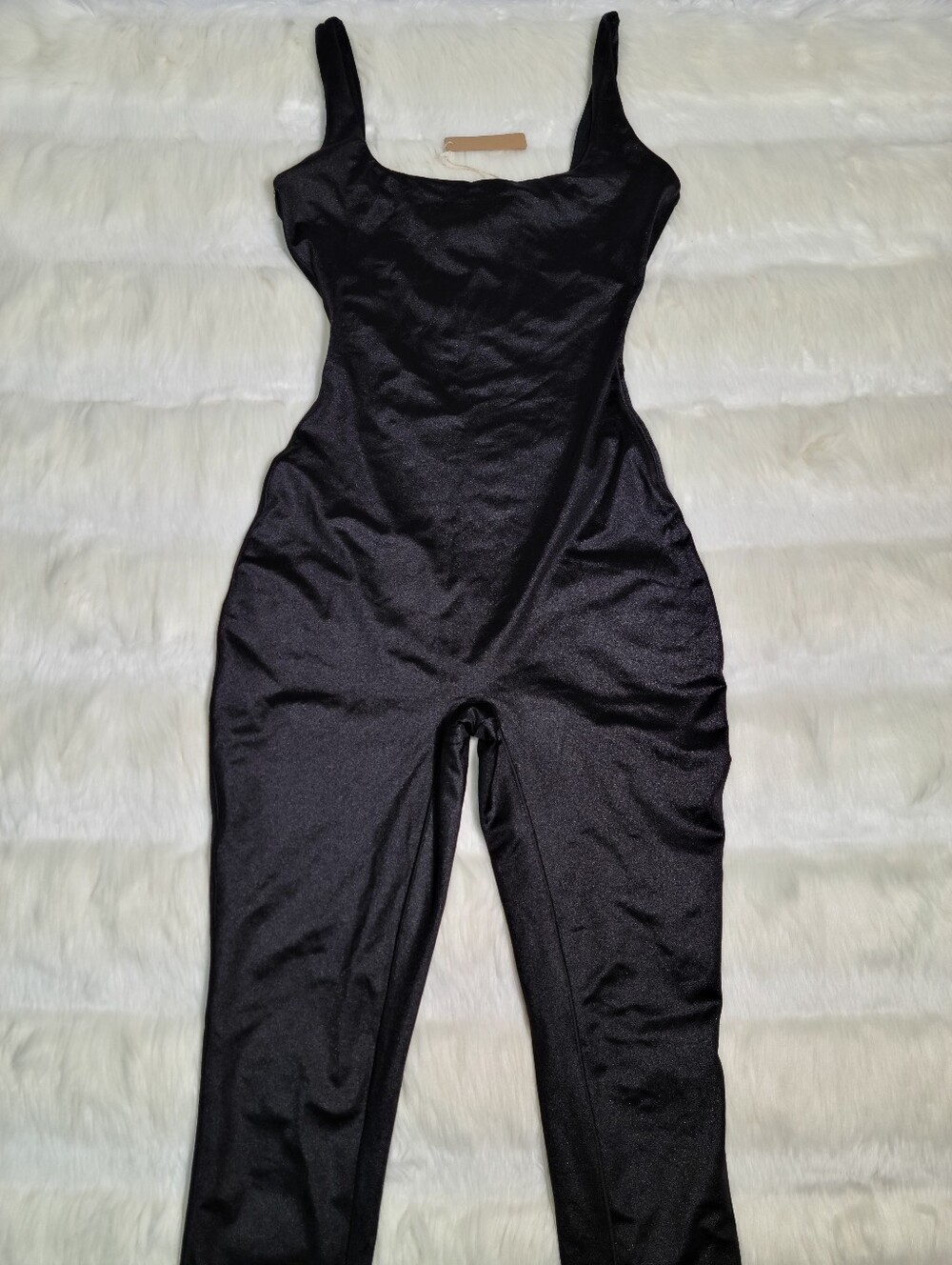 SKIMS All-in-one Shine Square Neck Tank Onesie Black Soot Women Small NEW